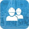 Icon of workers wearing safety helmets.