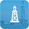 Oil rig icon with drilling background.