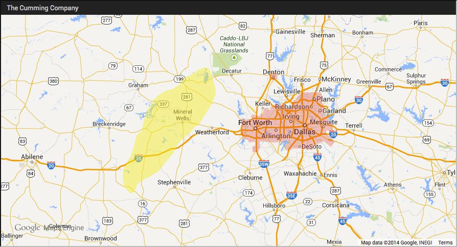 Map highlighting Dallas-Fort Worth area, Texas.
